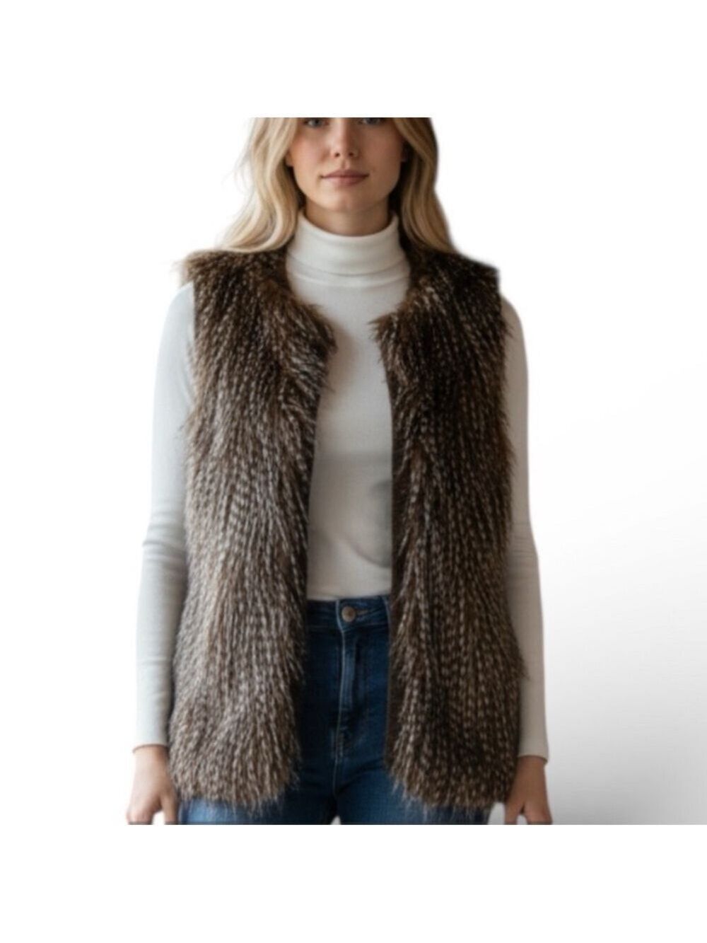 Eyeshadow Faux Fur Sweater Vest in Brown Size M - Picture 8 of 8